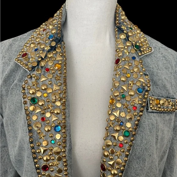 Vintage Bedazzled Acid Wash Jean Blazer - Size L - Picture 2 of 9